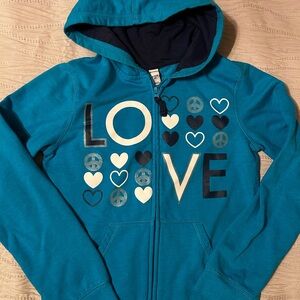 Teal GIRLS Hoodie with Love and Peace Design